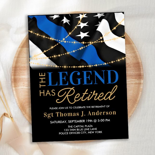 Police Retirement Thin Blue Line American Flag Invitation Postcard (Creator Uploaded)
