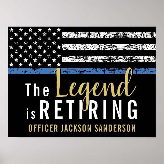 Police Retirement Thin Blue Line American Flag Poster (Front)