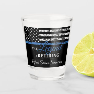 Police Retirement Thin Blue Line American Flag Shot Glass
