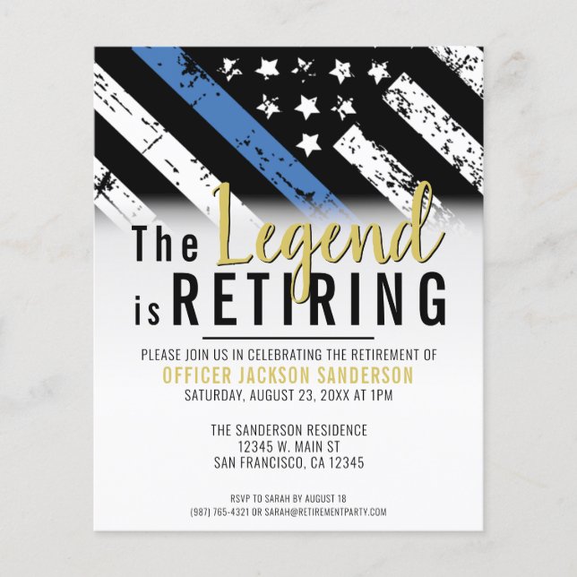 Police Retirement Thin Blue Line Budget Invitation (Front)