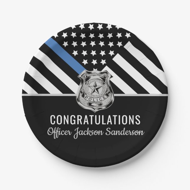 Police Retirement Thin Blue Line Congratulations Paper Plate (Front)