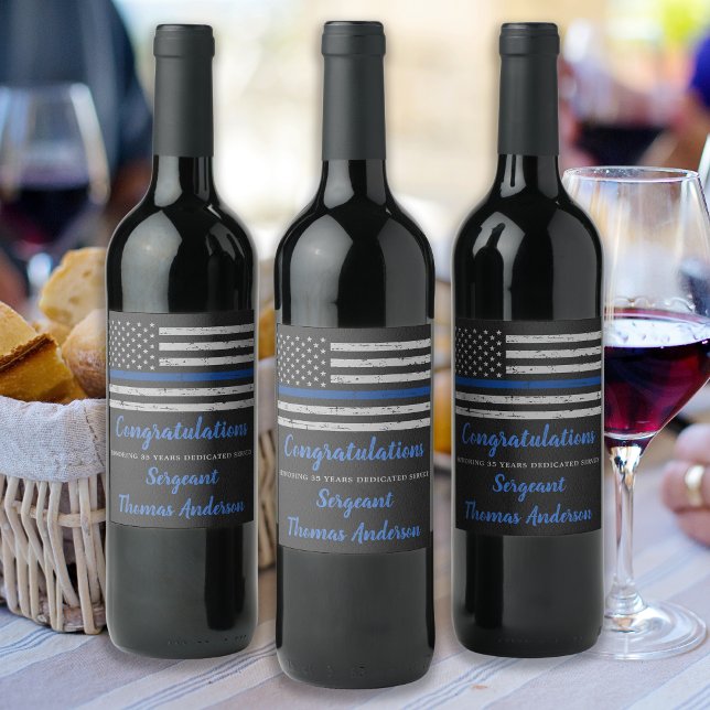 Police Retirement Thin Blue Line F Congratulations Wine Label (Creator Uploaded)