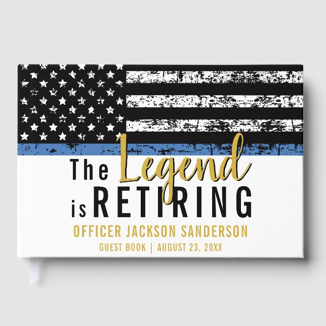 Police Retirement Thin Blue Line Flag Guest Book (Front)