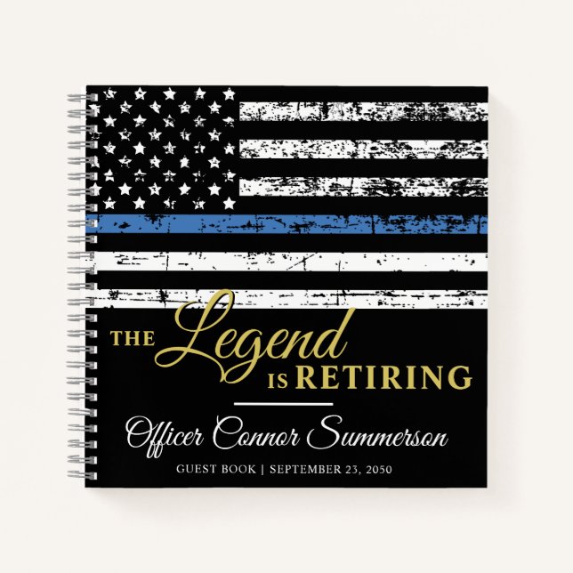 Police Retirement Thin Blue Line Flag Guestbook Notebook (Front)