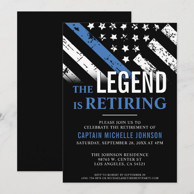 Police Retirement Thin Blue Line Flag Party Invitation (Front/Back)