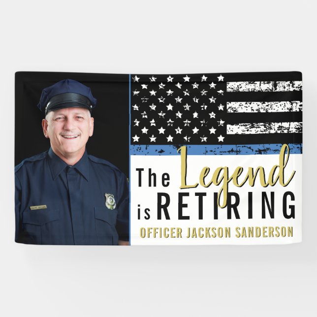 Police Retirement Thin Blue Line Flag Photo Banner (Horizontal)