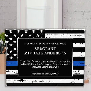 Police Retirement Thin Blue Line Law Enforcement Acrylic Award