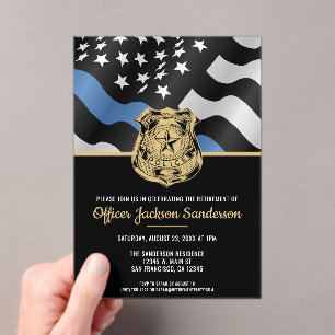 Police Retirement Thin Blue Line Law Enforcement Acrylic Invitations