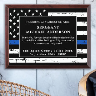 Police Retirement Thin Blue Line Law Enforcement Award Plaque