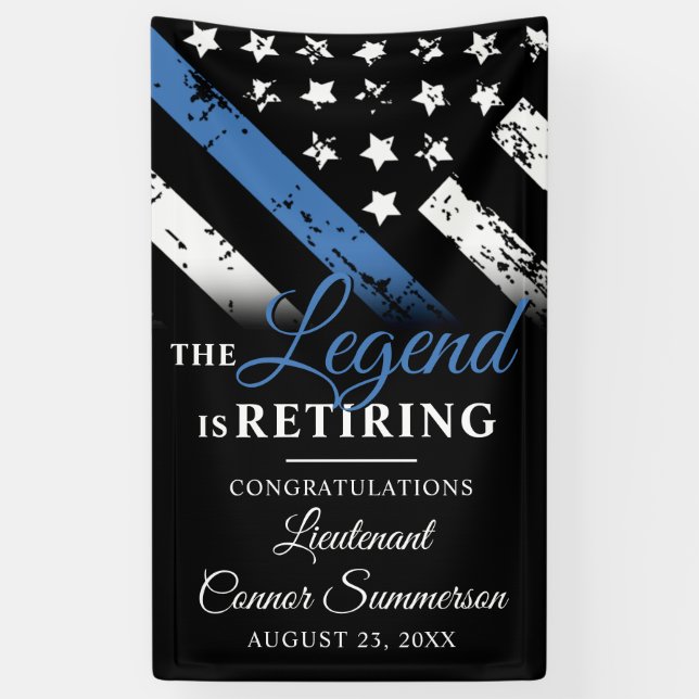 Police Retirement Thin Blue Line Law Enforcement Banner (Vertical)