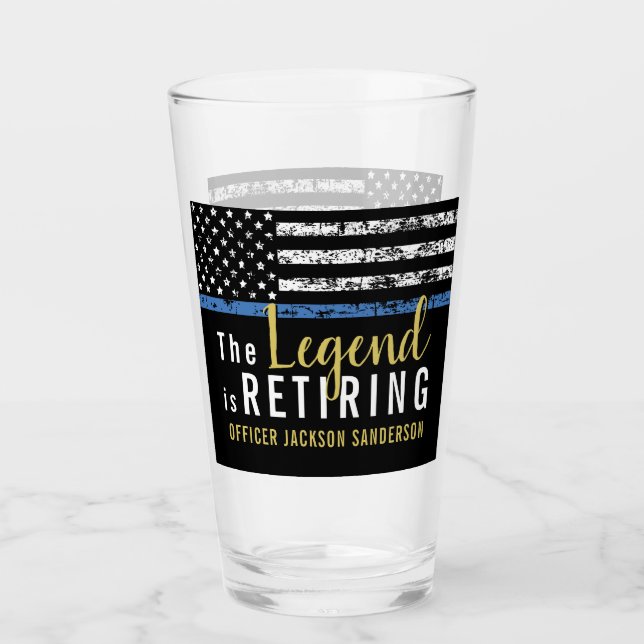 Police Retirement Thin Blue Line Law Enforcement Glass (Front)
