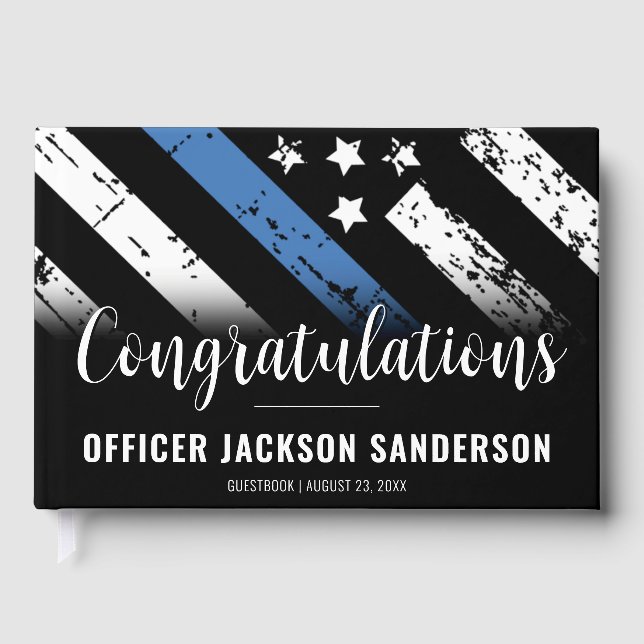 Police Retirement Thin Blue Line Law Enforcement Guest Book (Front)