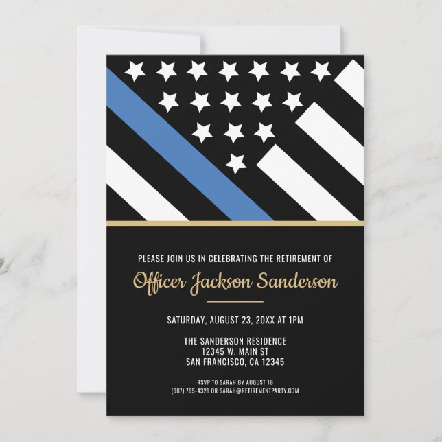 Police Retirement Thin Blue Line Law Enforcement Invitation (Front)