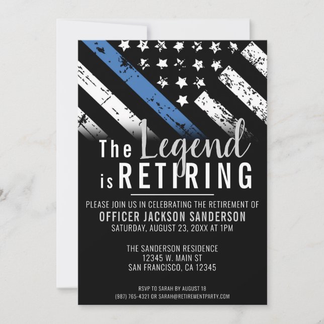 Police Retirement Thin Blue Line Law Enforcement Invitation (Front)