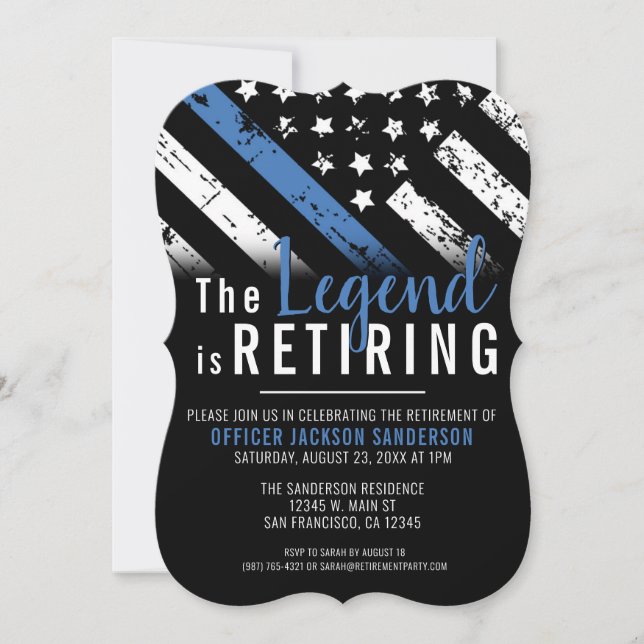 Police Retirement Thin Blue Line Law Enforcement Invitation (Front)