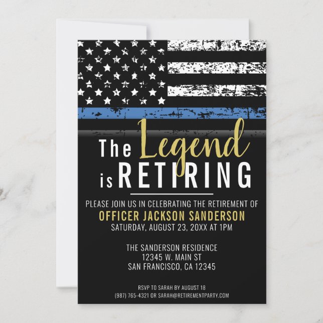 Police Retirement Thin Blue Line Law Enforcement Invitation (Front)