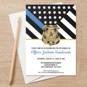 Police Retirement Thin Blue Line Law Enforcement Invitation