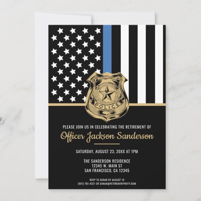 Police Retirement Thin Blue Line Law Enforcement Invitation (Front)