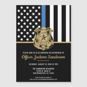 Police Retirement Thin Blue Line Law Enforcement Magnetic Invitation