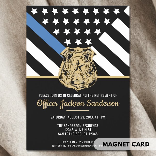 Police Retirement Thin Blue Line Law Enforcement Magnetic Invitation (Police Retirement Flag Law Enforcement Officer Magnetic Invitation)