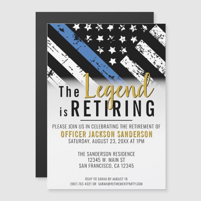 Police Retirement Thin Blue Line Law Enforcement Magnetic Invitation (Front/Back)