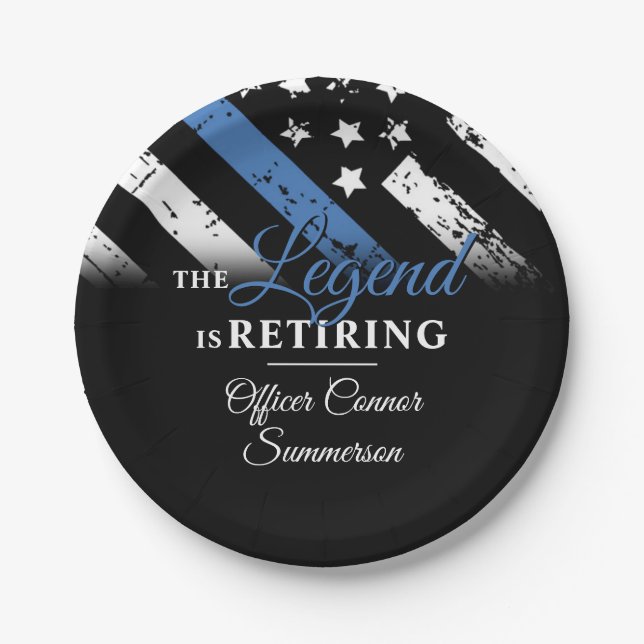 Police Retirement Thin Blue Line Law Enforcement Paper Plate (Front)
