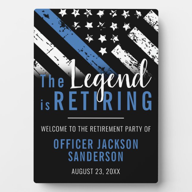 Police Retirement Thin Blue Line Law Enforcement Plaque (Front)