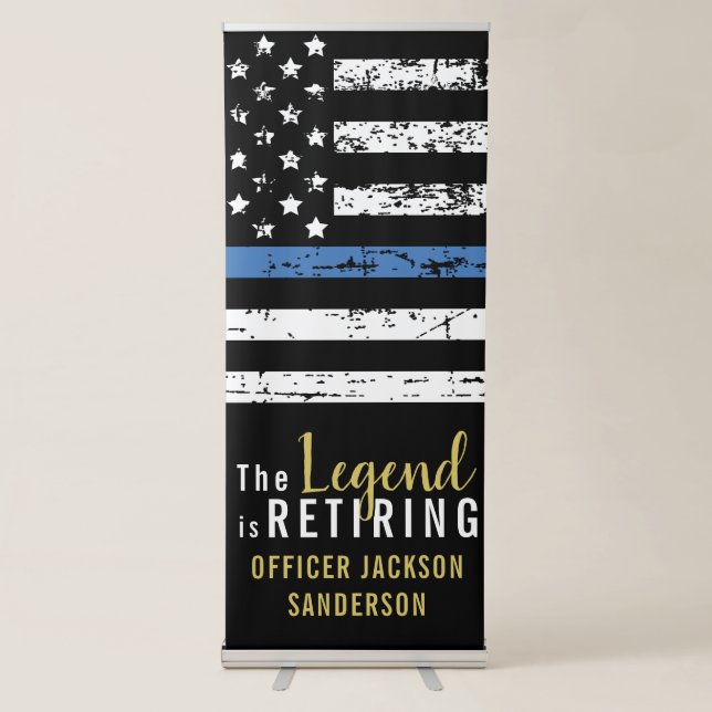 Police Retirement Thin Blue Line Law Enforcement Retractable Banner (Front)