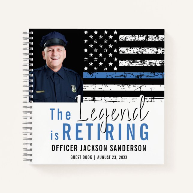 Police Retirement Thin Blue Line Photo Guest Book (Front)