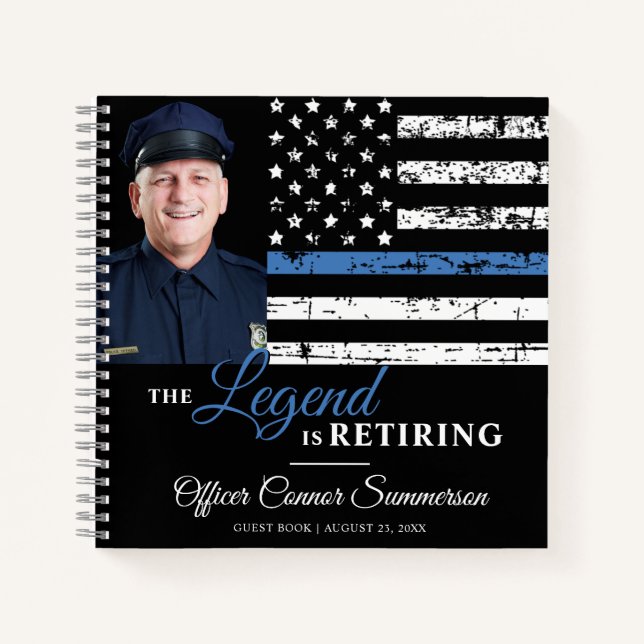 Police Retirement Thin Blue Line Photo Guest Book (Front)