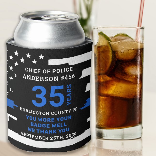 Police Retirement Years Of Service Thin Blue Line  Can Cooler (Creator Uploaded)
