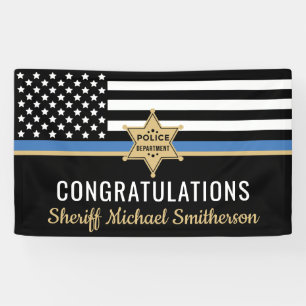 Police Sheriff Retirement Thin Blue Line Flag Banner