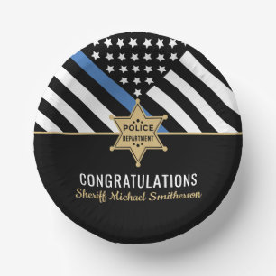 Police Sheriff Retirement Thin Blue Line Flag Paper Plate