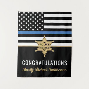 Police Sheriff Retirement Thin Blue Line Flag Tapestry