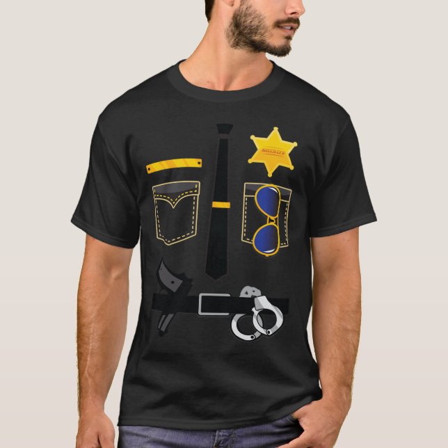 Police Sheriff Uniform Funny Halloween Costume Kid T-Shirt (Front)