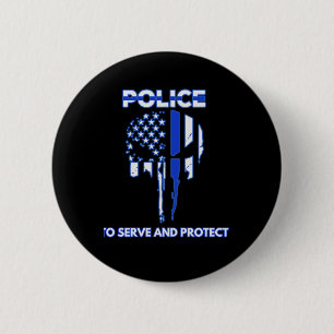 Police Skull Design Tribute With Blue Line 6 Cm Round Badge
