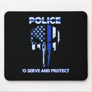 Police Skull Design Tribute With Blue Line Mouse Mat