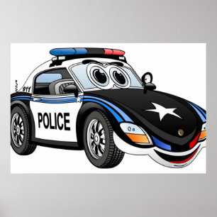 Police Sports Car Cartoon Poster