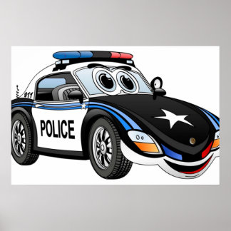 Police Sports Car Cartoon Poster