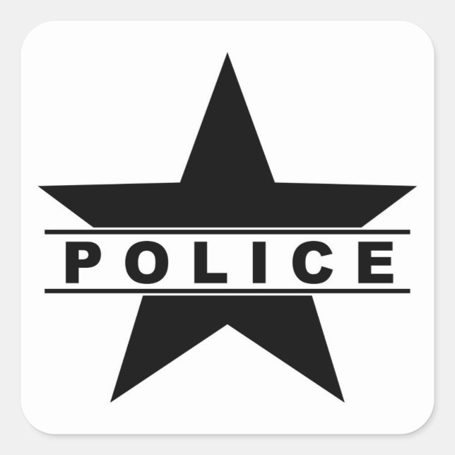 police star text department badge law symbol square sticker (Front)