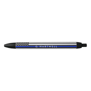 Police Styled American Flag Custom Name Black Ink Pen