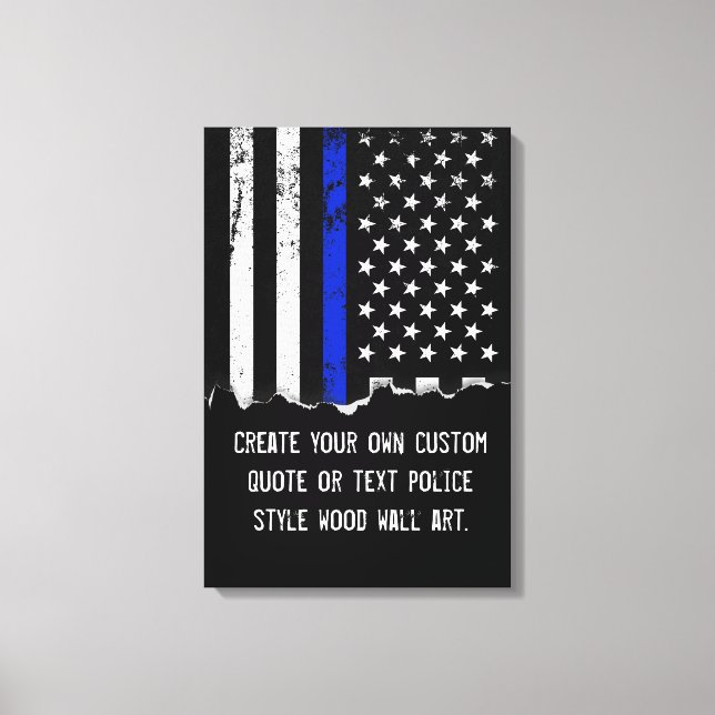 Police Styled American Flag Custom Text Canvas Print (Front)