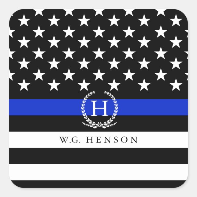 Police Styled American Flag Monogram Decal Square Sticker (Front)