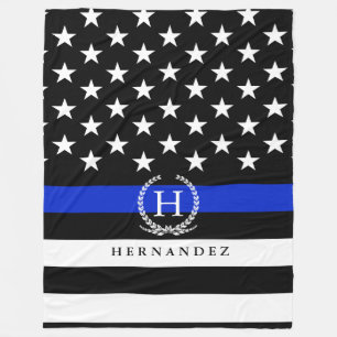 Police Styled American Flag Personalised Name Fleece Blanket