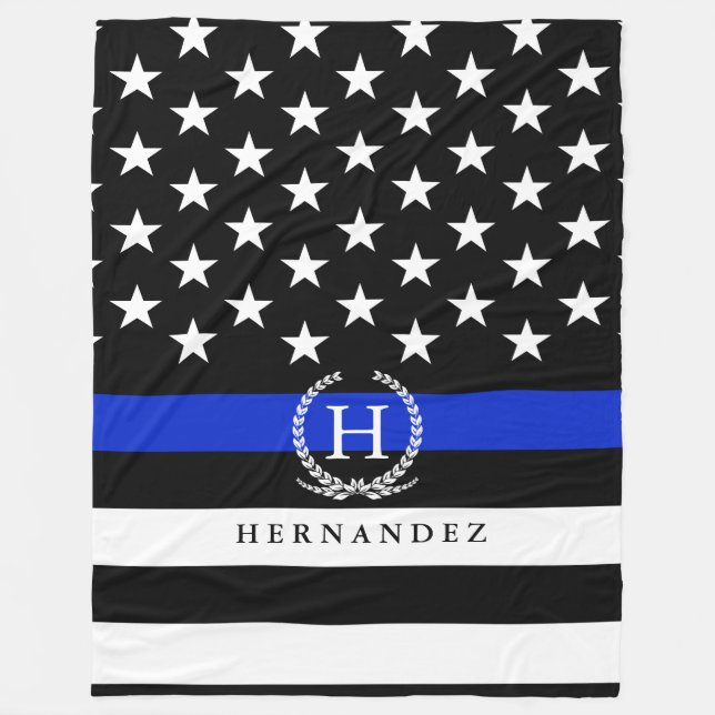 Police Styled American Flag Personalised Name Fleece Blanket (Front)