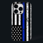 Police Styled Distressed American Flag Case-Mate iPhone 14 Pro Case<br><div class="desc">A law enforcement-themed phone case featuring the popular thin blue line flag of police and law enforcement.</div>