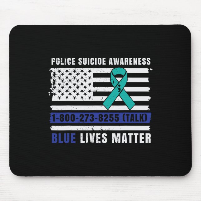 Police Suicide Awareness Blue Lives Law Enforcemen Mouse Mat (Front)