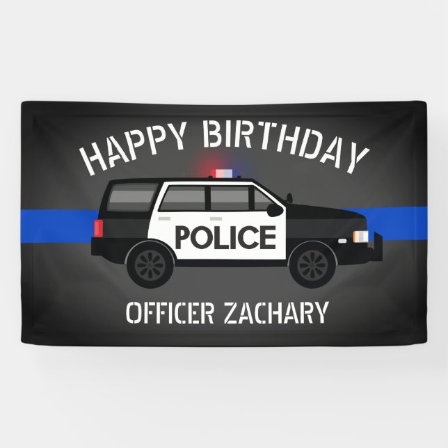 Police SUV Thin Blue Line Birthday Banner (Horizontal)