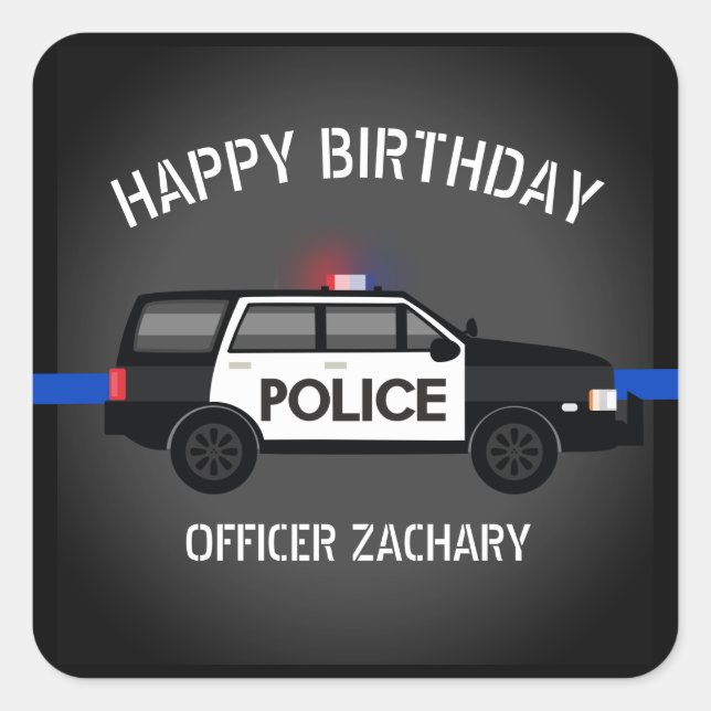 Police SUV Thin Blue Line Birthday Square Sticker (Front)