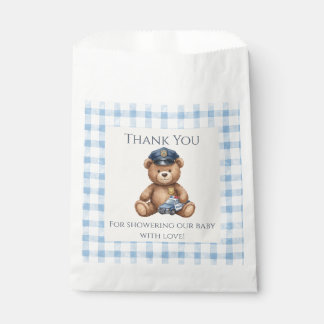 Police Teddy Bear Gingham Baby Shower Favour Bags